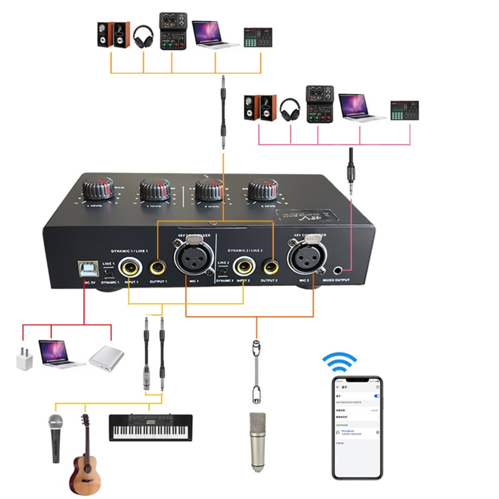 Double Channel Microphone Preamp for Dynamic and Condenser Mics with 50dB