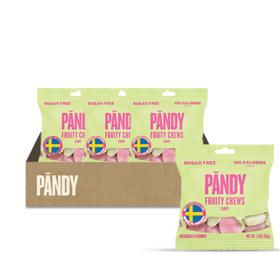 Pandy Swedish Candy Sugar Free Candy Wild Strawberry & Fruity Green Apple 14 Bags - Swedish Candy Mix - Diet Candy Keto Gummy Low Calories Snacks - Healthy Foam Sweets Fruity Chews 14 x 1.8oz