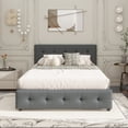 thumbnail image 3 of Upholstered Platform Bed with Classic Headboard and 4 Drawers, No Box Spring Needed, Linen Fabric, Queen Size Light Gray, 3 of 11