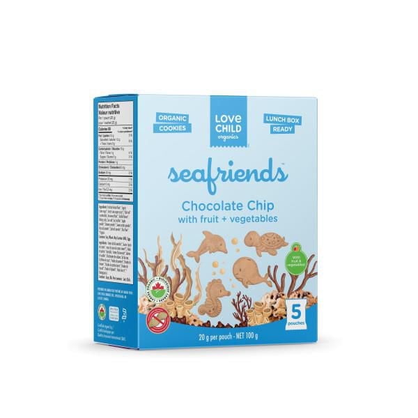 Love Child Organics Sea Friends Chocolate Chip 5ct Snack Pack Cookies 100g Box