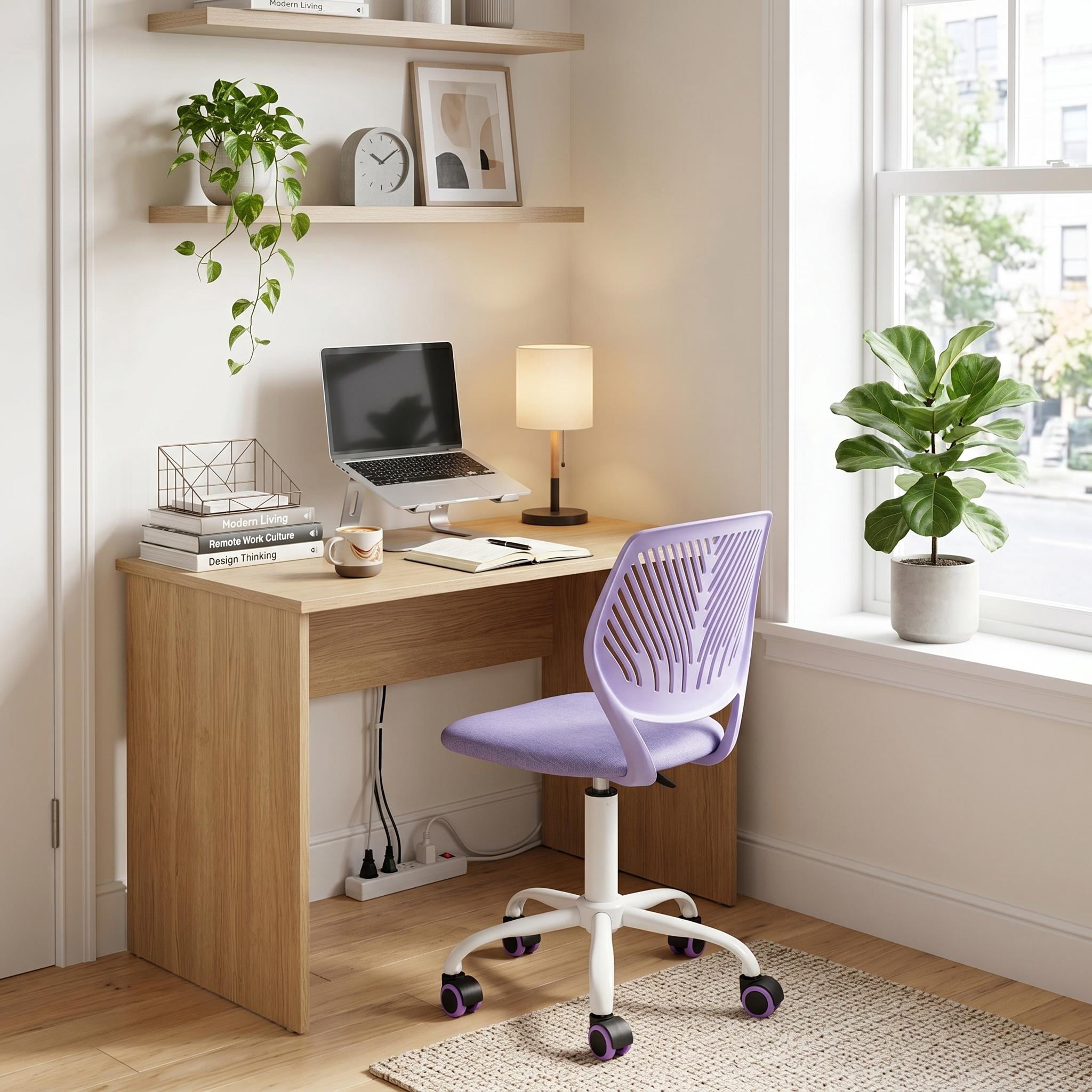 Homy Casa Teen Task Chair, Armless Office Chair Swivel with Soft Cushion for Study Kids Teens Child, Purple
