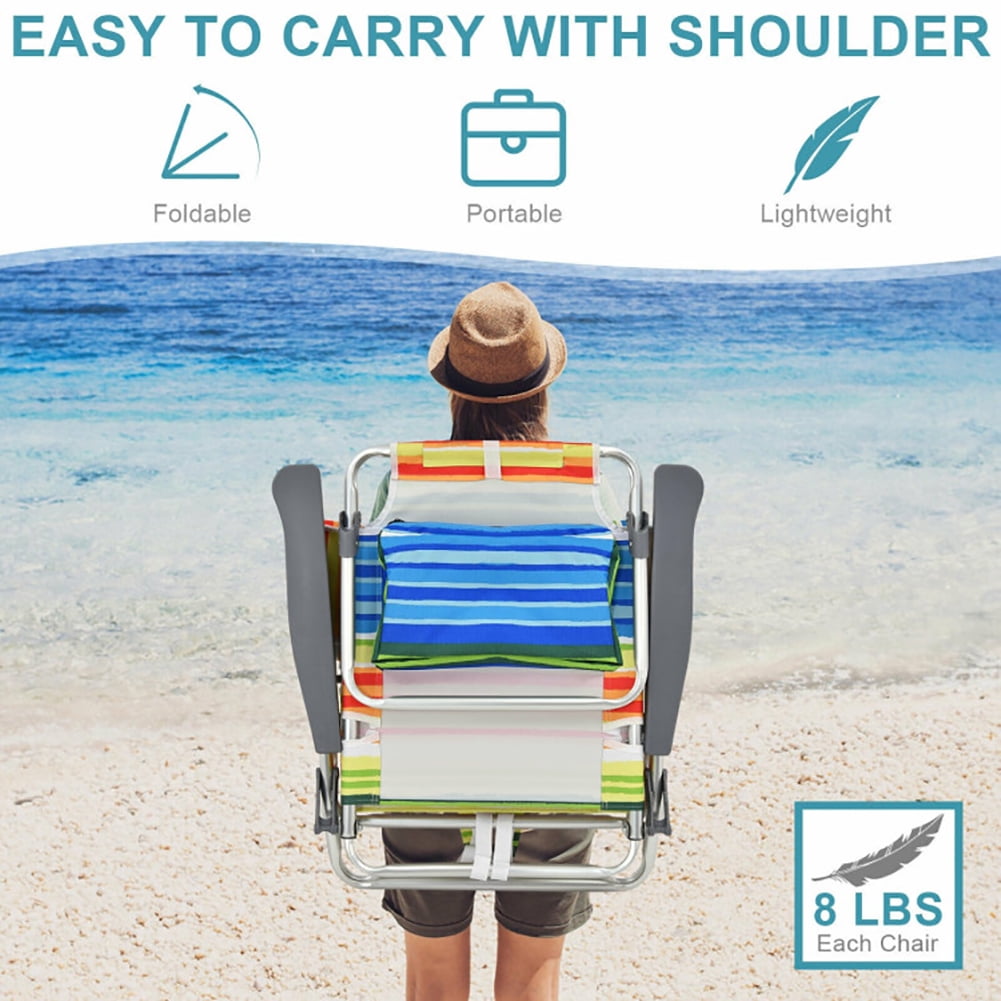 Aimee Lii 2-Pack Folding Backpack Beach Chair 5-Position Outdoor Reclining Chairs with Pillow, Outdoor Patio Furniture, Yellow