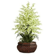 Nearly Natural Large Dancing Lady with Round Vase Silk Flower Arrangement, Green