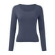 thumbnail image 3 of Top corto ajustado de manga larga para mujer: camiseta ajustada con cuello redondo, poliéster y spandex, diseño básico liso para hacer ejercicio, yoga y estilo informal., 3 of 4