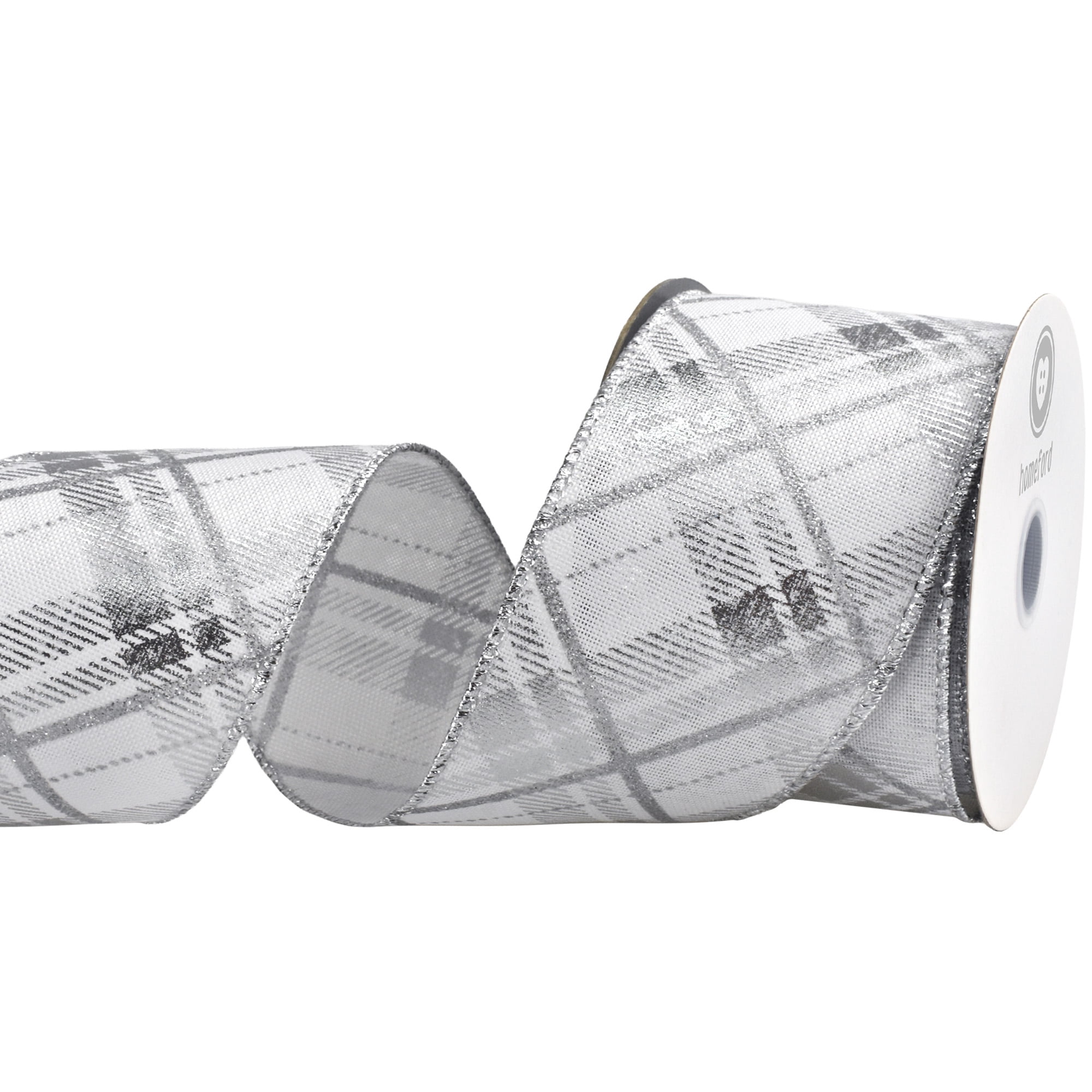 Homeford Christmas Metallic Plaid Twill Wired Ribbon, 2-1/2-inch, 10-yard, Silver