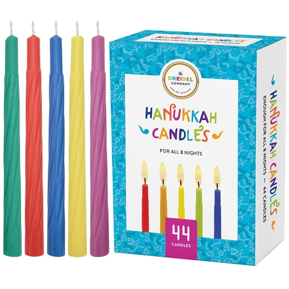 The Dreidel Company Menorah Candles Chanukah Candles 44 Colorful Hanukkah Candles for All 8 Nights of Chanukah (Single-Pack)