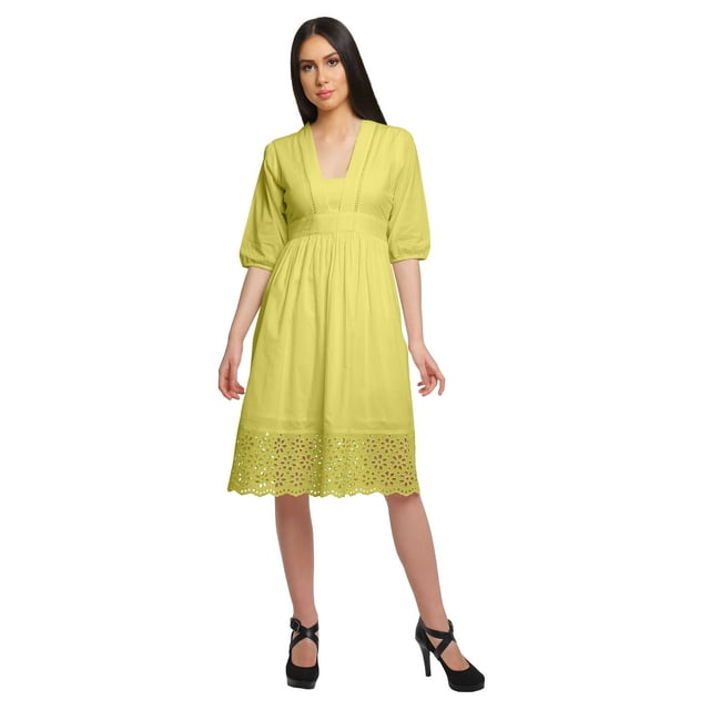 Moomaya Robe à Manches Courtes pour Femmes, Robe de Soirée Unie, Kurta Ethnique Décontractée