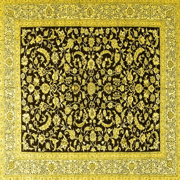 Ahgly Company Machine Washable Indoor Square Persian Yellow Traditional Area Rugs, 6' Square