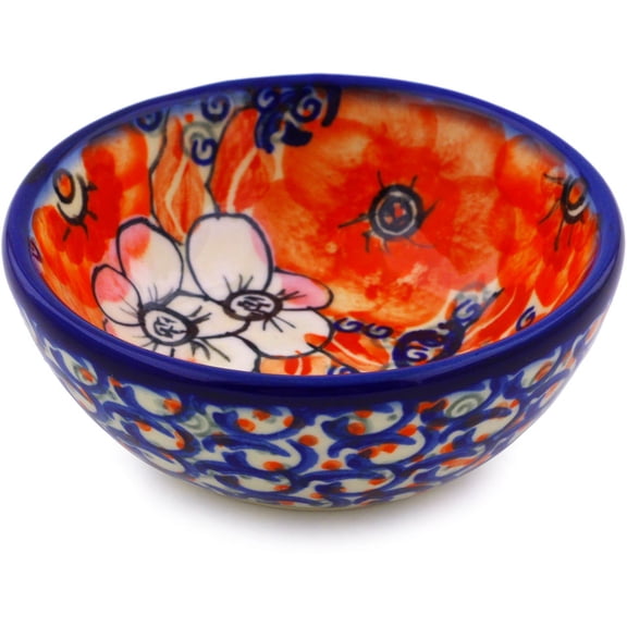 Polish Pottery 3½-inch Bowl (Poppy Passion Theme) Hand Painted in Boleslawiec, Poland   Certificate of Authenticity