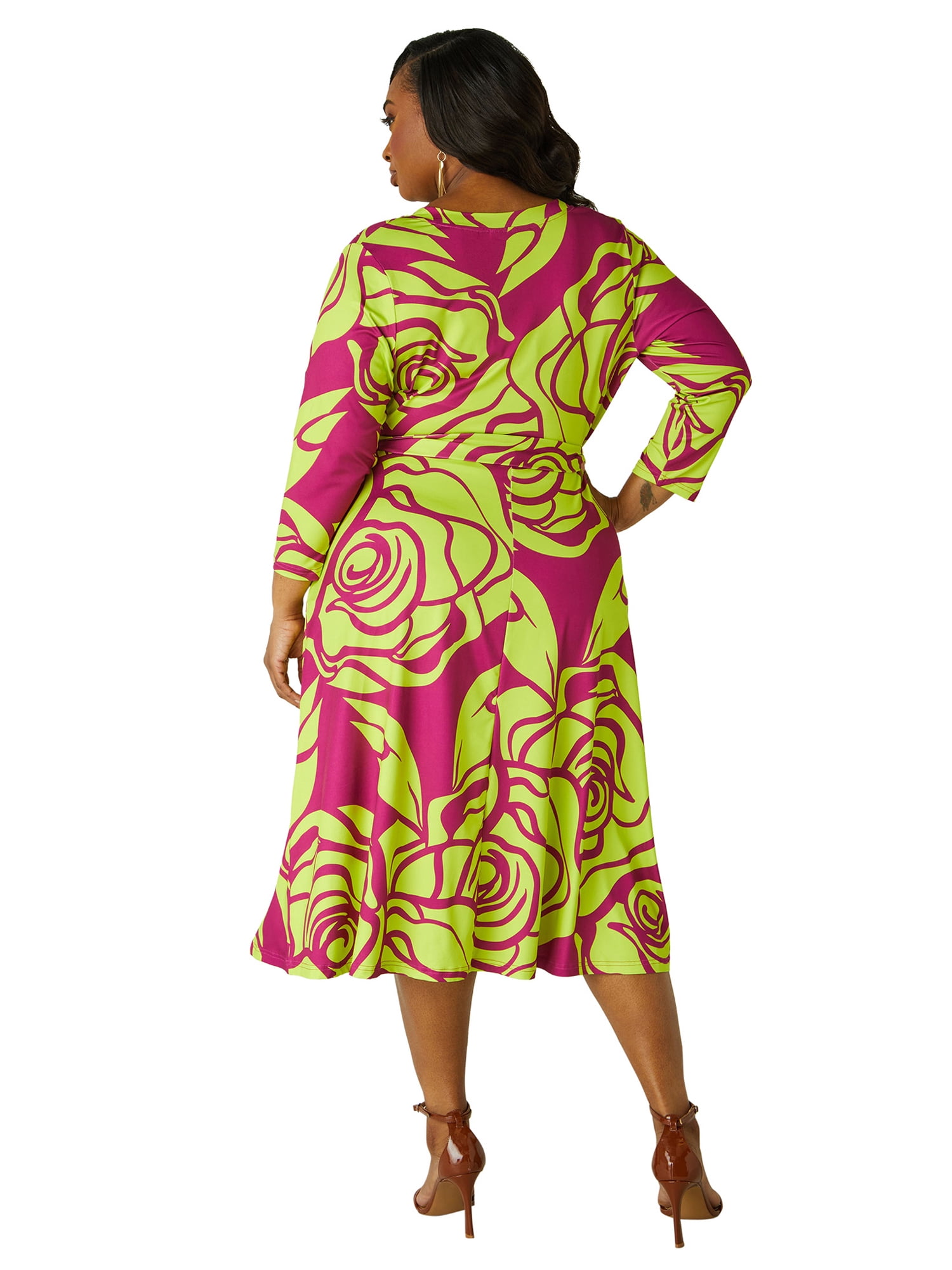 Ashley Stewart Women's Plus Bleted Faux Wrap Dress, Sizes 10/12-26/28