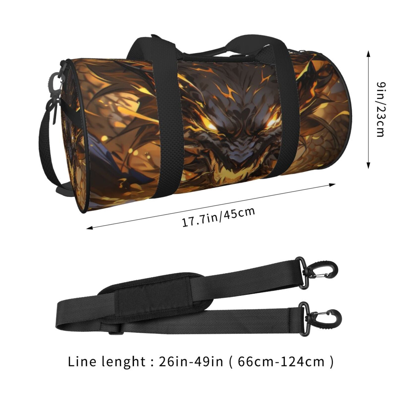 Defioc Cool Black Gold Dragon for Travel Duffle Bag,Weekender Bag Carry On Tote Bags Hospital Bag Large Capacity Sport Gym Bag for Men Women Fit for Trave, Gym,Weekend