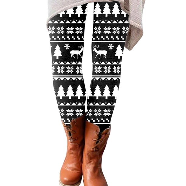 Gibobby Leggings estampados para mujer Pantalones largos de Navidad con estampado informal para mujer, mallas elásticas que combinan con todo, pantalones ajustados(Negro,G)