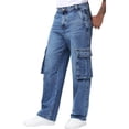 thumbnail image 6 of DayScoop Summer Jeans for Men Solid Color Denim Trousers Casual Fashion Stretch Zipper Button Multi Pocket Loose Straight Full Length Pants, 6 of 6
