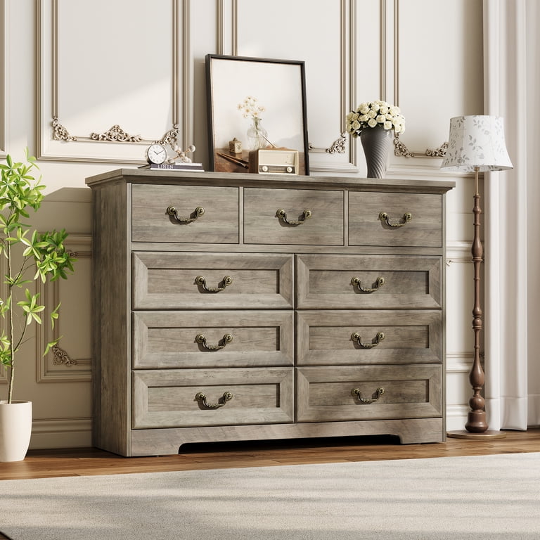 vintage grey dresser VVFLU 8 Drawer for Bedroom, Wood Chest of Drawers, Large Storage for Clothes, Design, for Living Room, Bedroom, Hallway 47.24W*15.75D* 39.4''H : Home & Kitchen style tall dresser stands on wheels How to redo furniture: Grey