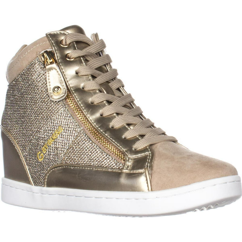 GUESS Womens G by GUESS Damsel High Top Wedge Fashion Sneakers, Gold