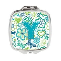 Carolines Treasures CJ2006-YSCM Letter Y Flowers & Butterflies Teal Blue Compact Mirror