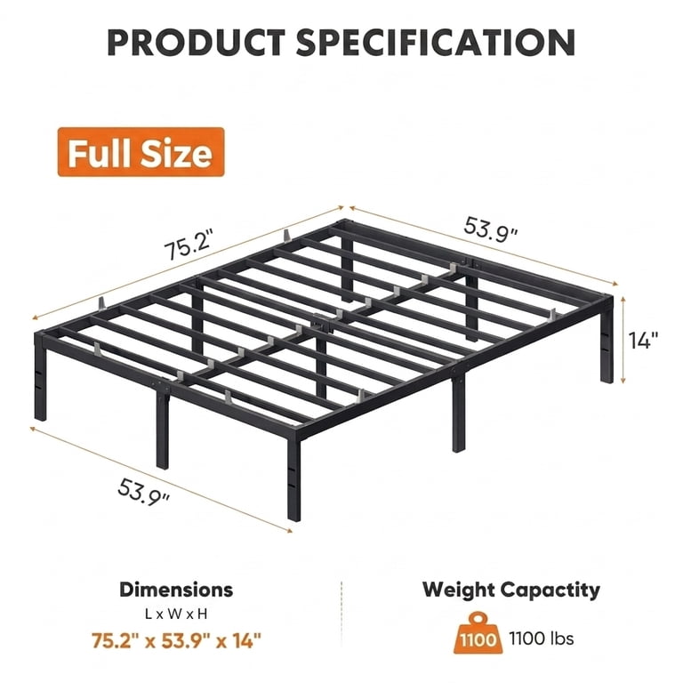 Ledrem Full Metal Platform Bed, 1100 Lbs Capacity photo 2