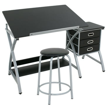 LKUPM Drafting Table Art & Craft Drawing Desk, Adjustable Folding Hobby Workstation with Stool for Artists, Designers, and Students