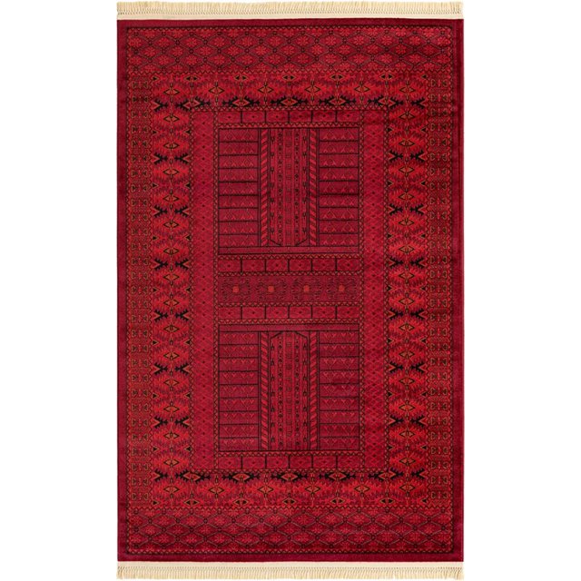 Unique Loom Tekke Over-Dyed Torkaman Area Rug 5' x 8' Rectangle Red/Black