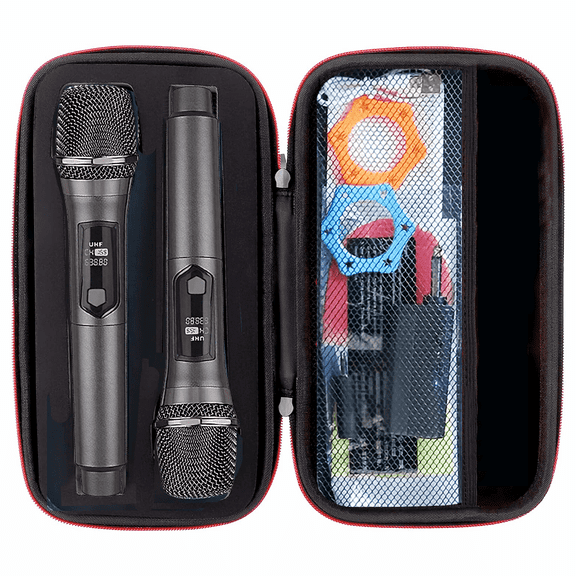 Portable microphone case  with travel handle, shockproof EVA hard shell, waterproof compact storage box, suitable for Karaoke/vlog/outdoor use