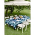 thumbnail image 2 of Rectangle Outdoor Tablecloth With Umbrella Hole And Zipper– Retro Boho Waterproof Patio Table Cover for Party, Picnic, Backyard, 60"x102" , Floral Pattern Aqua Blue White, 2 of 8