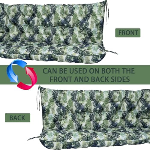 Swing Replacement Seat Cushions, 2-3 Seater Bench Cushions for Outdoor Furnitur with Backrest, Garden Recliner Seat Cushions Waterproof Sofa Pads (Palm Leaves, 60x40in)