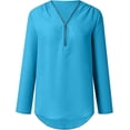 thumbnail image 2 of Womens Casual Tops Trendy Spring Summer Chiffon Zipper V Neck Long Sleeve Blouses Loose Breathable Solid Color Shirts, 2 of 7