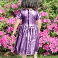 thumbnail image 4 of Odeerbi 3-8 Year Kids Girls Summer Sparkly Sequin Dress Cute Party Birthday Dresses Fashion Solid Color Zipper Short Sleeve Dress Kids Girls Clothes, 4 of 6