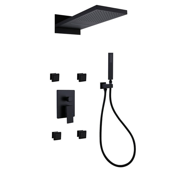 Four Functions Shower Set with 4pcs of Body Jets, Complete Shower System with Rough-in Valve