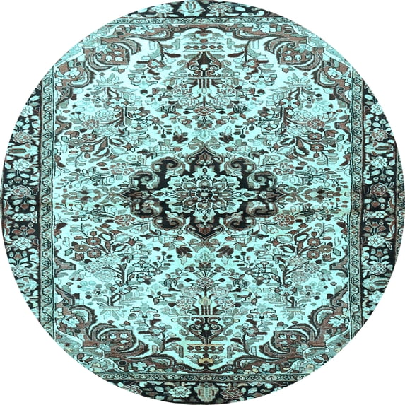 Ahgly Company Indoor Round Medallion Light Blue Traditional Area Rugs, 8' Round