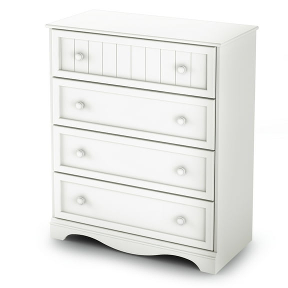 HomeStock Art Deco Dreams 4-Drawer Chest - Pure White Finish, Coastal Style, Freestanding Storage Chest, 18.75"D x 33"W x 40"H, Versatile Storage for Bedrooms and Nurseries