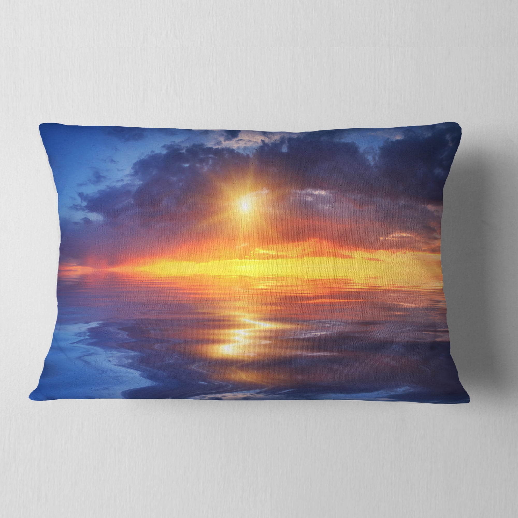 Designart Cloudy Sunset Reflection in Lake - Cityscape Throw Pillow - 12x20