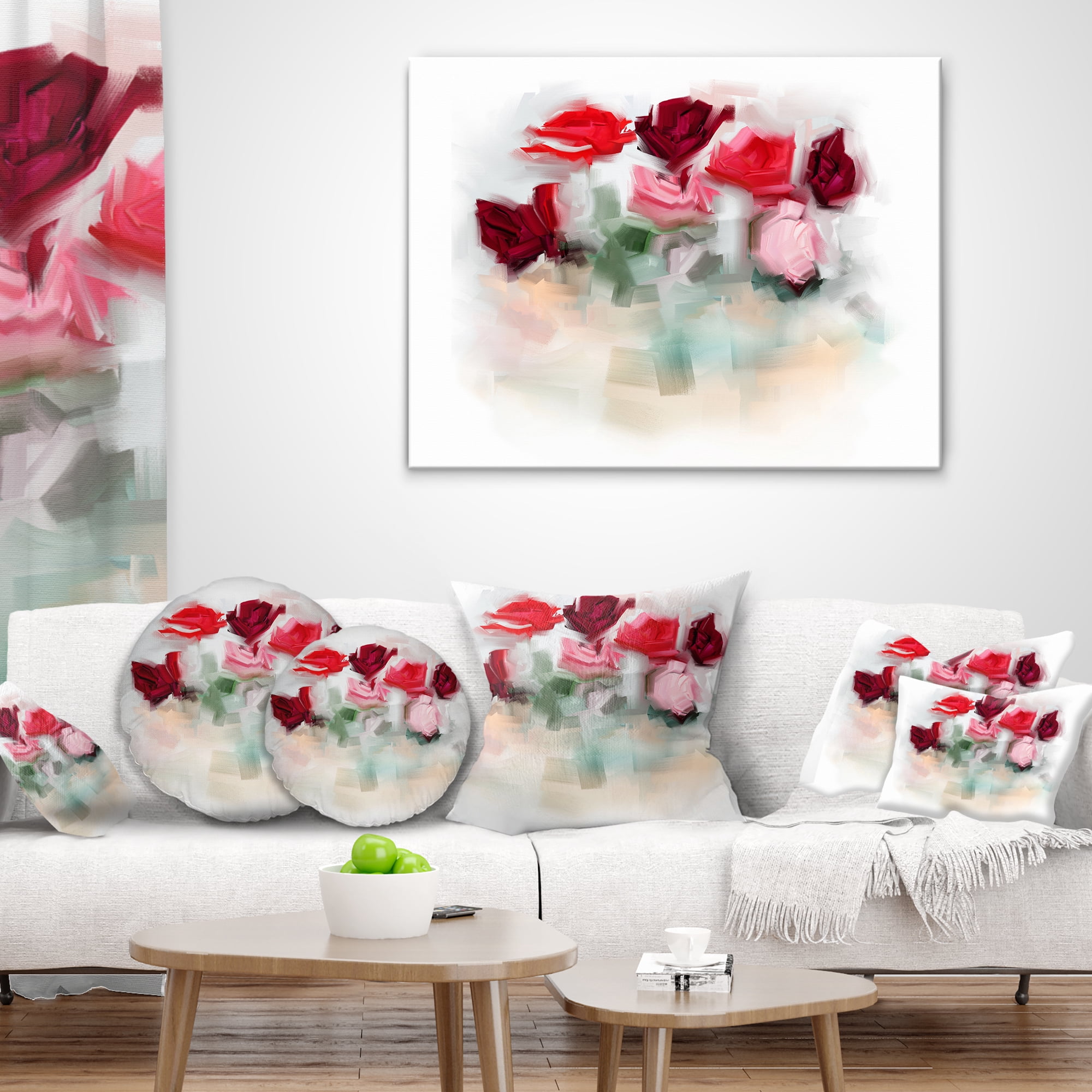Designart Rose Floral Watercolor Illustration - Animal Throw Pillow - 18x18