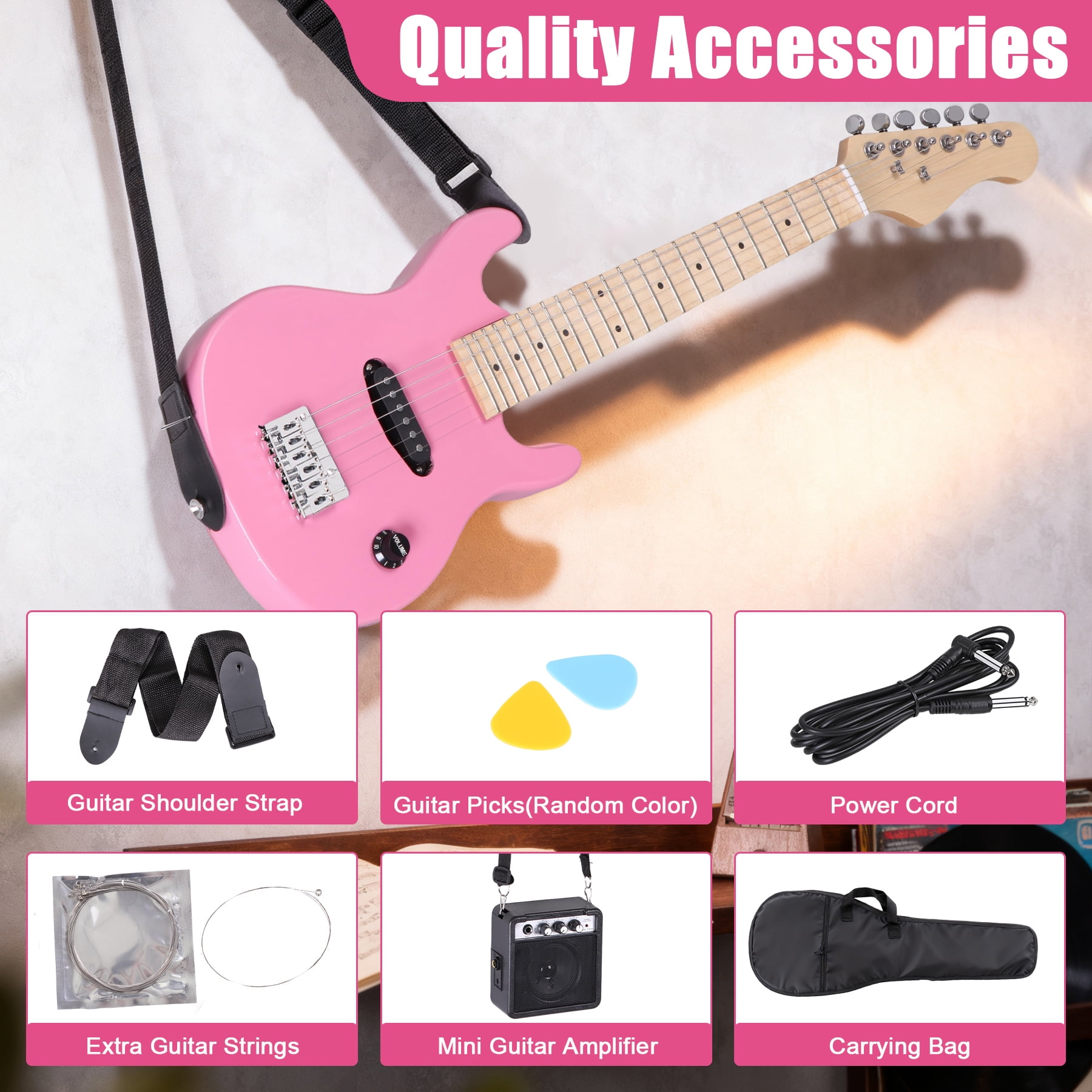 ZenSports 30-inch Kids Electric Beginner Guitar 3/4 Size W/Amp & Accessories Pack, Right-Handed Pink