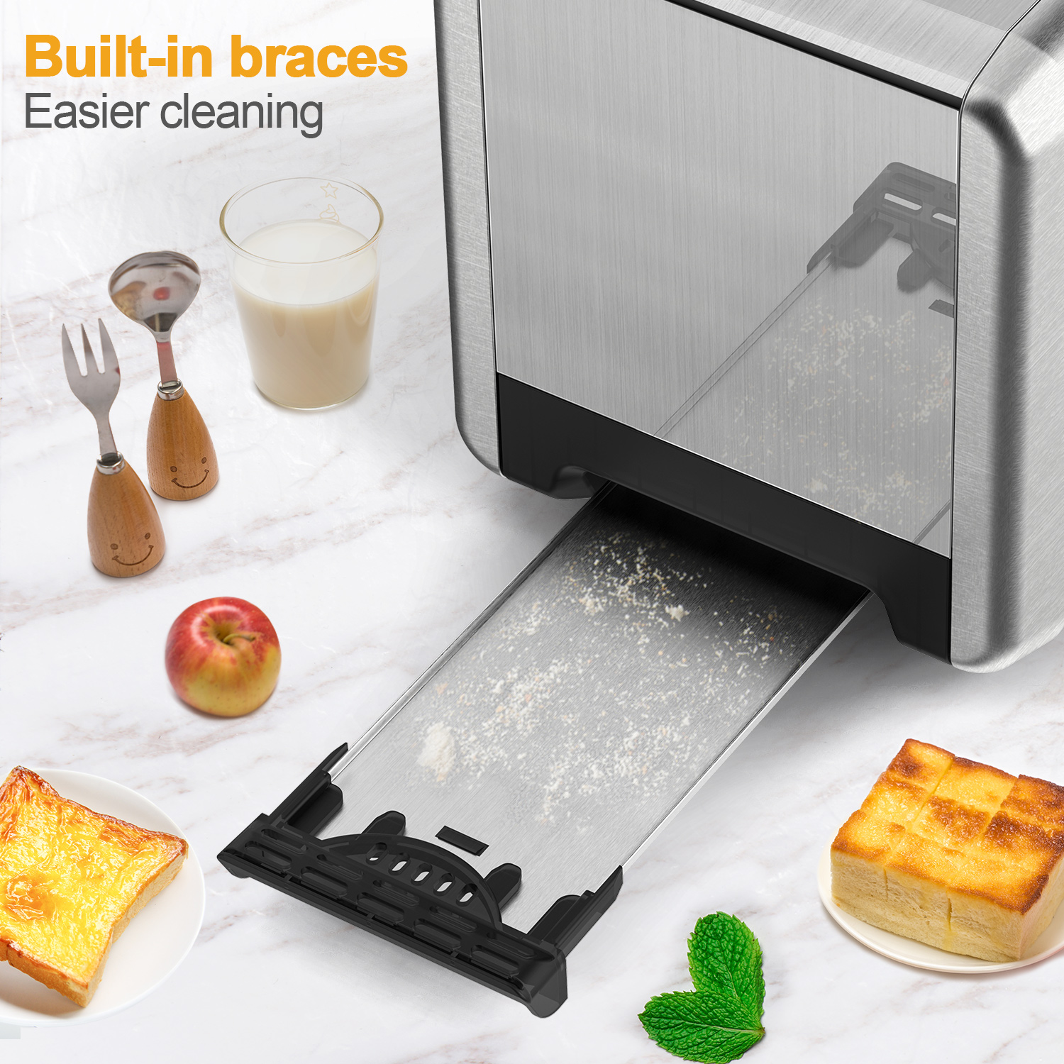 WHALL 2-Slice Stainless Steel Toaster with Wide Slot, Silver photo 6