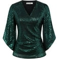 thumbnail image 5 of Womens Sequin Tops 3/4 Sleeve Glitter Sparkly Party Blouse V-Neck Dressy Tops for Evening Party, 5 of 7