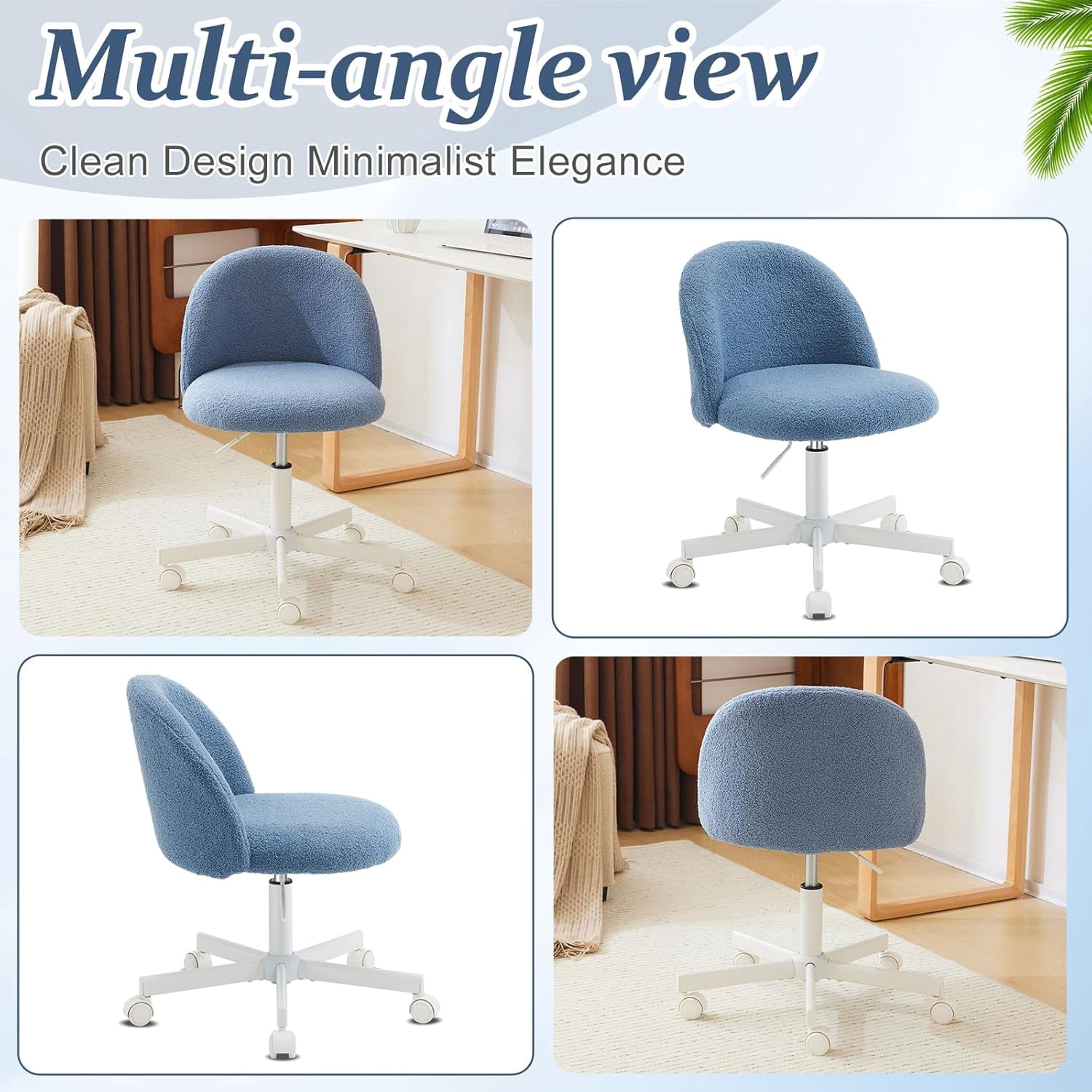 Matladin Modern Vanity Chair with Back, Silent Wheels, Velvet Desk Chair for Girls, Small Office Chair, Stylish and Comfortable