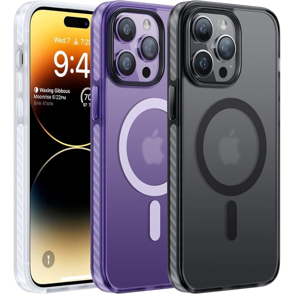 Upgraded Matte Case for iPhone 14 Pro Case,[12FT Military Grade Protection][Compatible with MagSafe] Slim Sleek Touch Translucent Phone Cover, Matte Black