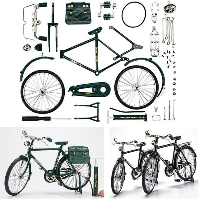 New 51 Pcs DIY Retro Bicycle Model Ornament For Kids, Creative 1:10 Simulation Mini Bicycle Model Scale Kit With Inflator and Briefcase, Finger Bike Models Toys For Desktop Decoration Ornament