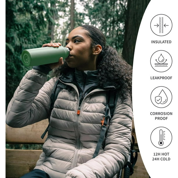 ACTIVE Bouteille isotherme double paroi en Inox avec poignée Qwetch 600 ml Vert Tilleul
