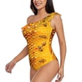 thumbnail image 2 of Gaeub Bees on Hive Honeycomb Women's One Shoulder Ruffle Tummy Control Swimwear for Swimming Surfing Beach Party - X-Large, 2 of 8