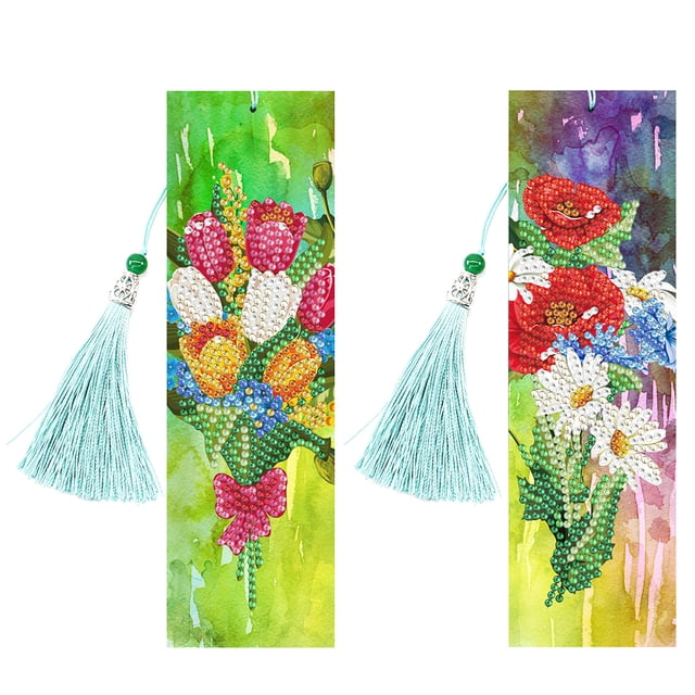 2 uds diamante pintura marcapáginas 5D DIY forma especial taladro arte cuero borlas