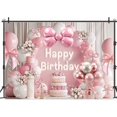 thumbnail image 3 of Pink Beautiful Happy Birthday Girl Backdrop Pink Bow Flowers Balloons Elegant Floral Coquette Pastel Princess Women Birthday Photography Background Banner Fabric Photo Shoot Decor Props, 3 of 3