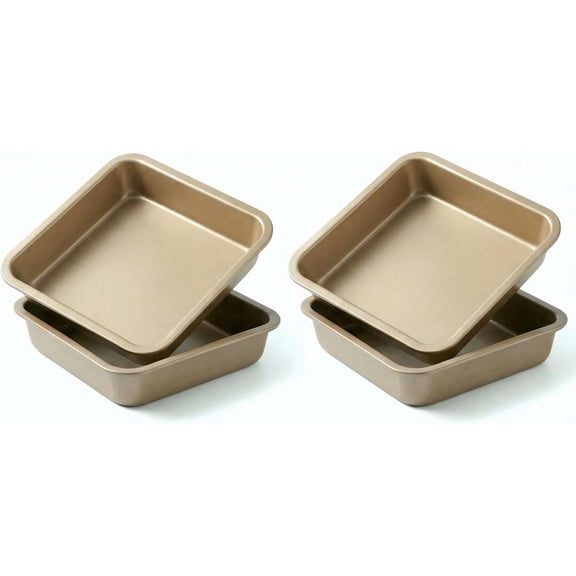 8 Inch Square Non-Stick Baking Pan Set 4-Piece Golden Dishwasher Safe