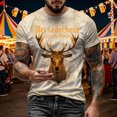thumbnail image 2 of Men Vintage Deer Print Crew Neck T-Shirt, Loose Fit Short Sleeve Funny Graphic Basic Tee Summer Casual Daily Outdoor Holiday Tops(Khaki2,XXXL), 2 of 5