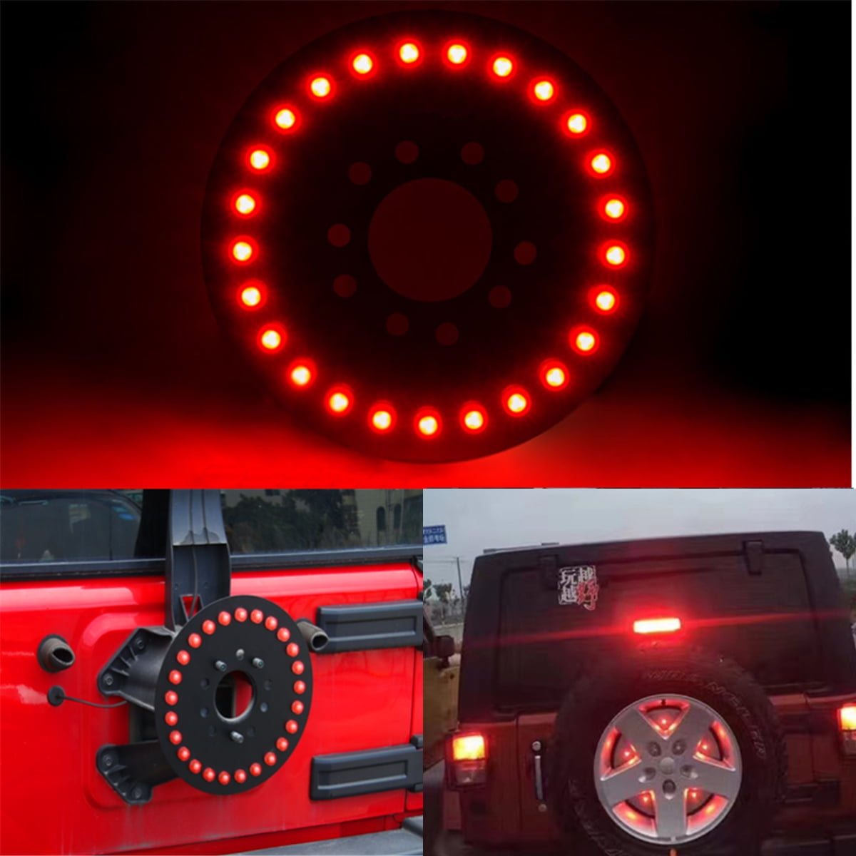 WFLNHB 3rd Third Brake Lamp Ring Red Light Spare Tire Brake Light LED for Jeep Wrangler 1986-2019 