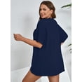 thumbnail image 5 of SHOWMALL Women's Plus Cardigan Short Sleeve Open-Front Lightweight Summer Cover Up 5X Navy Blue, 5 of 7
