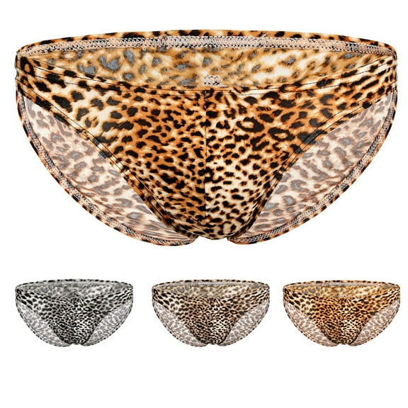Pounoo New Underpants for Men Low Waist Leopard Print Breathable Briefs Breathable Underpants Breathable Thong Underwear for Men New Arrivals Underpants Yellow