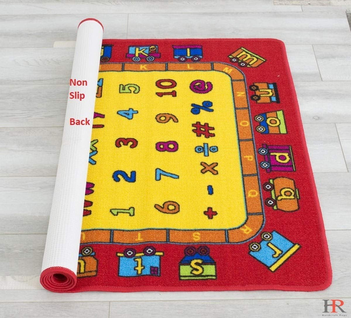 HR-Kids Rugs Letters/Numbers/Math Symbols-Boys/Girls73 X 102 Educational Play mat for School/Daycare/Nursery Non-Slip Carpet-Teachers ToolRed/Yellow