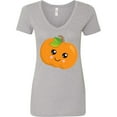 thumbnail image 3 of Inktastic Halloween Pumpkin, Smiling Pumpkin, Trick or Treat Women's V-Neck T-Shirt, 3 of 5